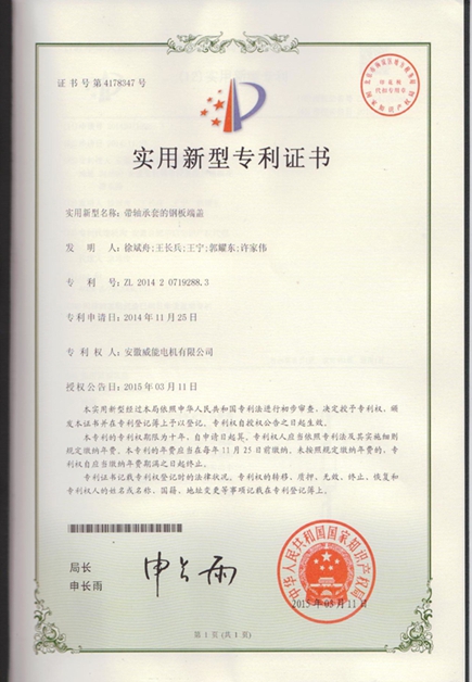 开云手机官方网站,开云中国
专利：带轴承套的钢板端盖